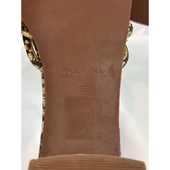 Free People Petra Strappy Sandals Cream Black Snake Print Size 38 Low Block Heel - Picture 10 of 12